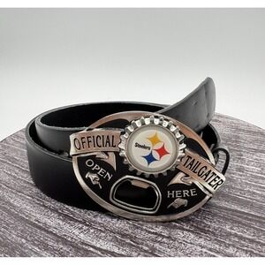 Pittsburgh Steelers Belt Mens 36 NFL Leather Logo Bottle Opener Tailgater NCAA